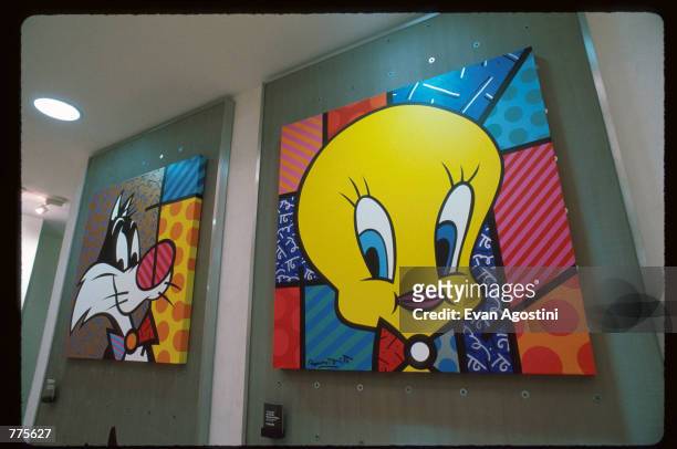 Paintings of Tweety and Sylvester are on display at the Warner Bros. Studio store October 23, 1996 in New York City. The store, originally a three...