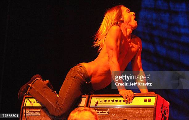 Musician Iggy Pop from the band Iggy & The Stooges performs during the Vegoose Music Festival 2007 at Sam Boyd Stadium on October 27, 2007 in Las...