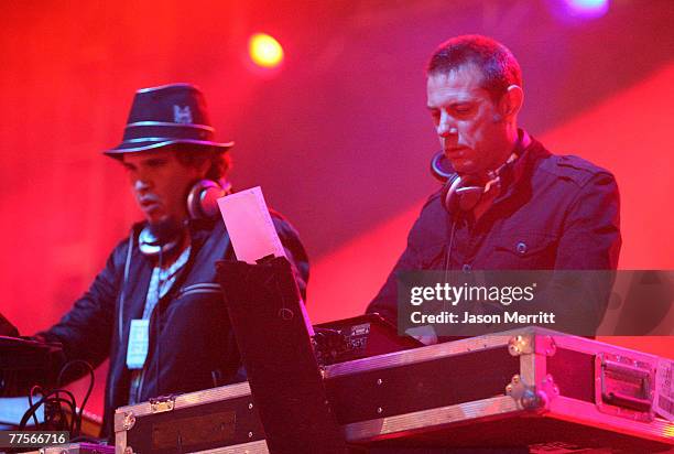 Musicians Rob Garza and Eric Hilton of "Thievery Corporation" perform during the Vegoose Music Festival 2007 at Sam Boyd Stadium on October 27, 2007...
