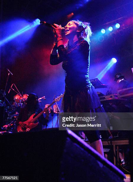 Vocalist Natalia Clavier performs with "Thievery Corporation" during the Vegoose Music Festival 2007 at Sam Boyd Stadium on October 27, 2007 in Las...