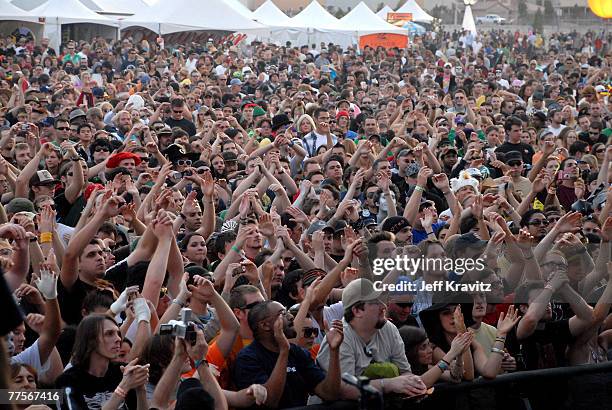 General view of the audience during the "Public Enemy" show during the Vegoose Music Festival 2007 at Sam Boyd Stadium on October 27, 2007 in Las...