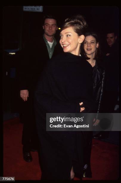 Actress Calista Flockhart stands at the premiere of the film "The Birdcage" March 3, 1996 in New York City. The movie, which stars Robin Williams and...