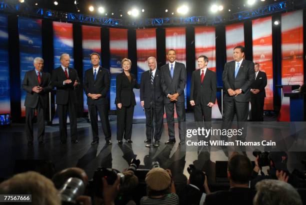 Democratic presidential hopefuls Sen. Christopher Dodd , Sen. Joe Biden , former U.S. Senator John Edwards , Sen. Hillary Clinton , Chairman of the...