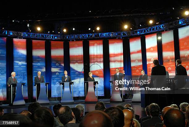 Democratic presidential hopefuls Sen. Christopher Dodd , Sen. Joe Biden , former U.S. Senator John Edwards , Sen. Hillary Clinton , Sen. Barack Obama...