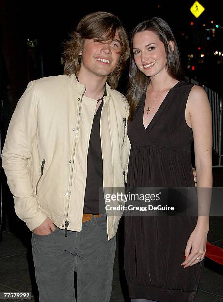 Singer Zac Hanson and wife Kate arrive at the "Darfur Now" Los Angeles screening at the Directors Guild of America on October 30, 2007 in Los...