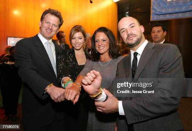 Writer/director Ted Braun, actress Jessica Biel, producer Cathy Schulman, and activist Adam Sterling at the "Darfur Now" Los Angeles screening after...