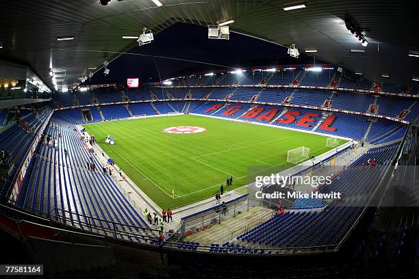 General view of the St. Jakob Park stadium prior to the International Friendly match between Switzerland and United States at the St. Jakob Park...