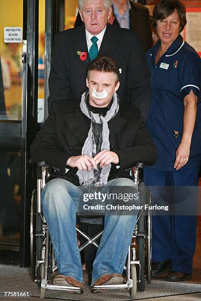 Opera Singer Russell Watson leaves Alexandra Hospital to recover at home after brain surgery on October 31 Cheadle, England. Watson was taken ill...