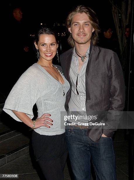Taylor Hanson and wife Natalie arrive at the "Darfur Now" Los Angeles screening at the Directors Guild of America on October 30, 2007 in Los Angeles,...