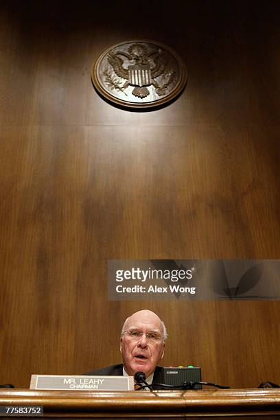 Ccommittee Chairman Sen. Patrick Leahy speaks during a hearing before the Senate Judiciary Committee October 31, 2007 on Capitol Hill in Washington,...