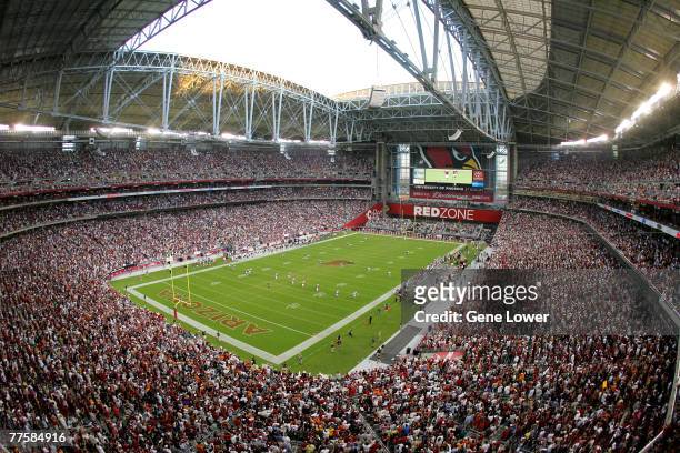 With the roof open, the Arizona Cardinals kickoff to the Chicago Bears during the Chicago Bears vs Arizona Cardinals game on October 16 at the...