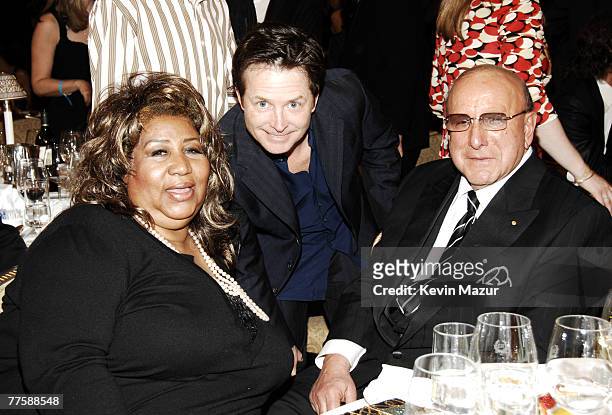 Aretha Franklin, Michael J. Fox and Clive Davis, Chairman and CEO BMG US *EXCLUSIVE*