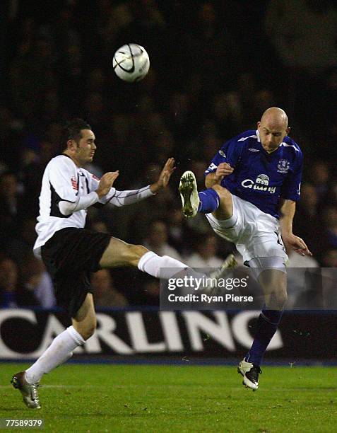 David Bell of Luton Town competes for the ball against Lee Carsley of Everton during the Carling Cup Fourth Round match between Luton Town and...