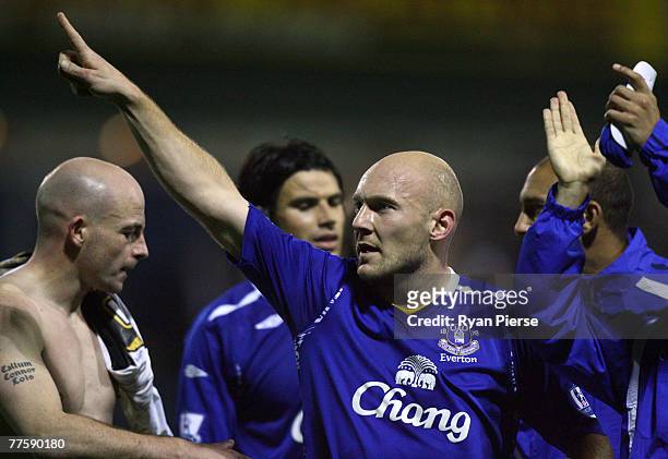 Thomas Gravesen of Everton celebrates after the Carling Cup Fourth Round match between Luton Town and Everton at Kenilworth Road on October 31, 2007...