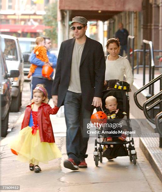 Edward Burns goes trick-or-treating with his daughter Grace and son Finn on October 31, 2007 in New York City.