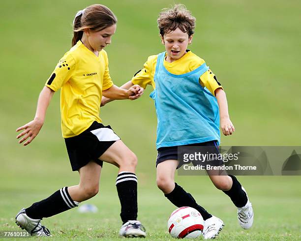 Children playing football at the launch of the National Football Development Plan with its focus "Making Australia a World Leader in the World Game,"...