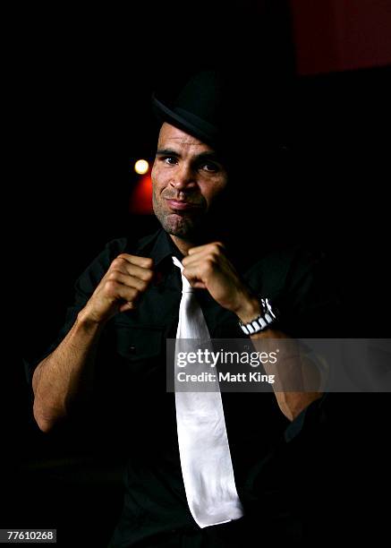 Anthony Mundine shadow boxes at a press conference held to announce the next bout in his World Title defence against Jose Alberto Clavero of...