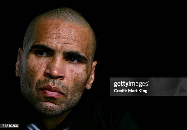 Anthony Mundine speaks to the media at a press conference held to announce the next bout in his World Title defence against Jose Alberto Clavero of...