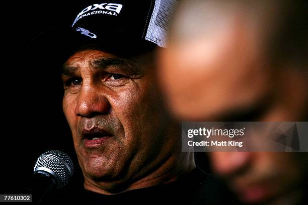 Anthony Mundine's father, Tony Mundine, speaks to the media at a press conference held to announce the next bout in his World Title defence against...