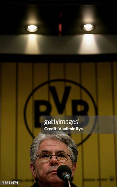 Press officer Josef Schneck of Dortmund attends at the press conference after the DFB Cup second round match between Borussia Dortmund and Eintracht...