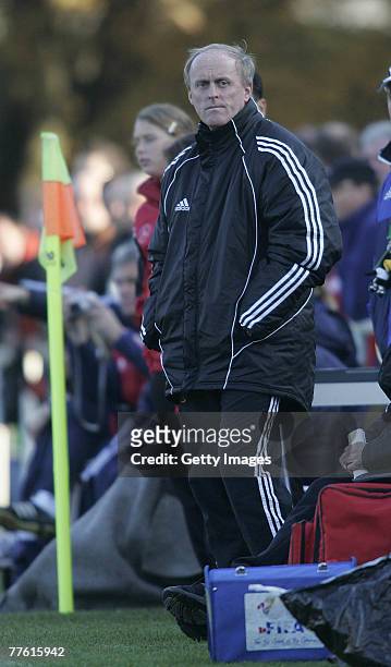 Coach Ralf Peter of Germany looks on during the U16 match between Germany and France at the Michalsbergstadium on November 01, 2007 in Untergrombach,...