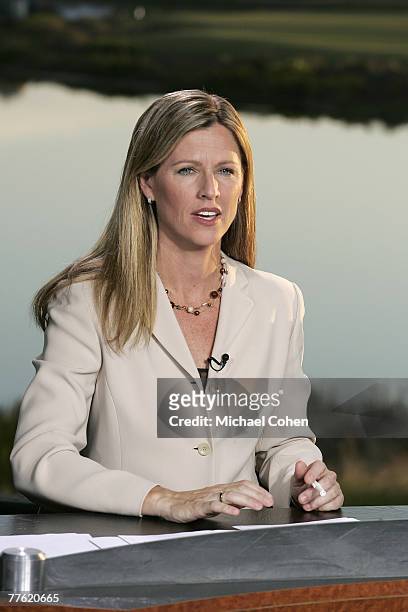 Kelly Tilghman, of The Golf Channel, broadcasting during the first round of the Merrill Lynch Shootout at the Tiburon Golf Club in Naples, Florida on...