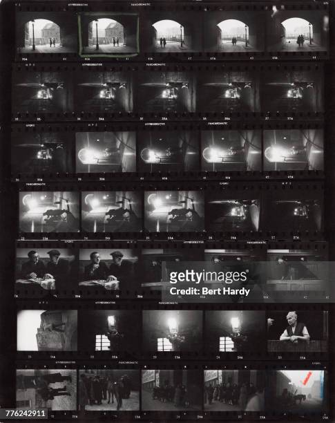 Contact sheet depicting scenes of everyday life in the Elephant and Castle district of south London, January 1949. The shots include street scenes,...