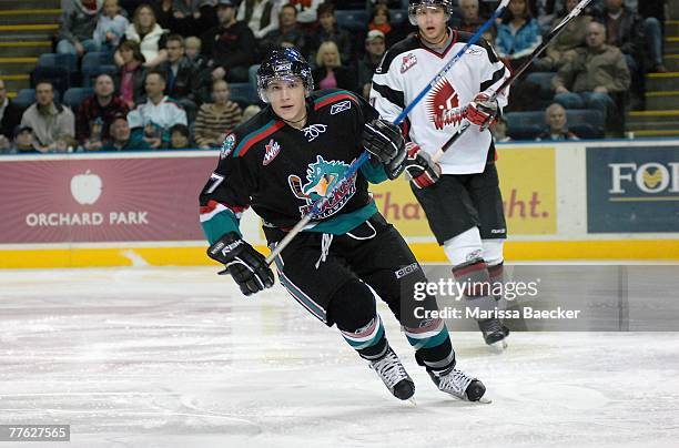 Lucas Bloodoff of the Kelowna Rockets skates against the Moose Jaw Warriors on October 27, 2007 at Prospera Place in Kelowna, Canada.