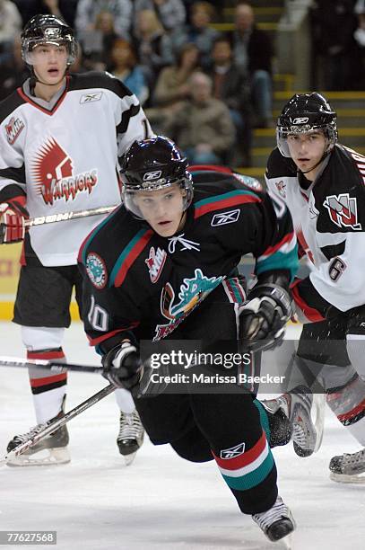 Evan Bloodoff of the Kelowna Rockets skates against the Moose Jaw Warriors on October 27, 2007 at Prospera Place in Kelowna, Canada.