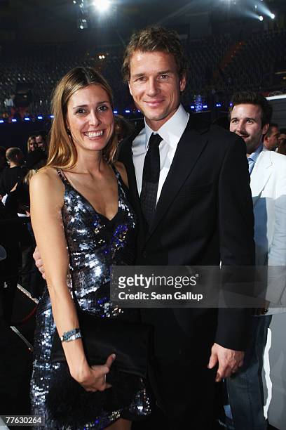 Soccer player Jens Lehmann and his wife Conny attend the show at the MTV Europe Music Awards 2007 at the Olympiahalle on November 1, 2007 in Munich,...
