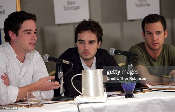 Producer Daniel Englehardt, actor Justin Mentell, and actor Ben Savage speak during the panel discussion "The DIY Generation: A case study of the...