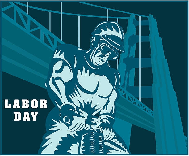 Labor Day with man using jackhammer next to bridge