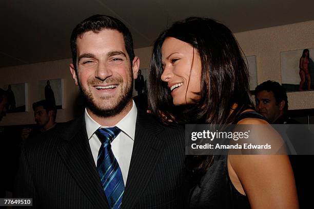 Actress Rhona Mitra and her agent David Bugliari attend the Lakeshore Entertainment AFM cocktail party and dinner at Michael's on November 1, 2007 in...