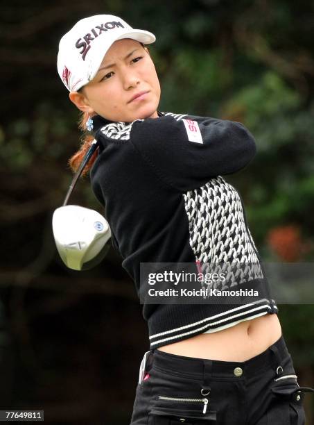 Sakura Yokomine of Japan watches her tee shot on the 14th hole during the Mizuno Classic Day 1, at Kintetsu Kashikojima Country Club, on November 2...