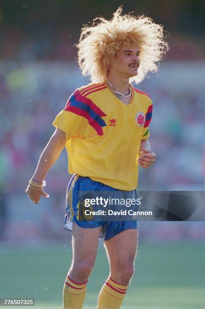 Carlos Valderrama of Colombia during the Round of 16 match against the Cameroon at the 1990 FIFA World Cup on 23 June 1990 at the San Paolo Stadium...