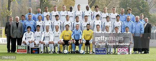 Carl Zeiss Jena Team line up. Back : Goalkeeping coach Detlev Zimmer, fitness coach Jens Neumann, Victor Hugo Lorenzon, Stefan Kuehne, Robert...