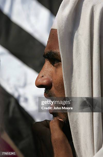 Students from an Islamic madrassa protest in front of the Supreme Court on November 2, 2007 in Islamabad, Pakistan. The demonstration, organized by a...