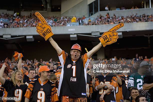 Cincinnati Bengals fan shows his support against the New York Jets on October 21, 2007 at Paul Brown Stadium in Cincinnati, Ohio. The Bengals beat...