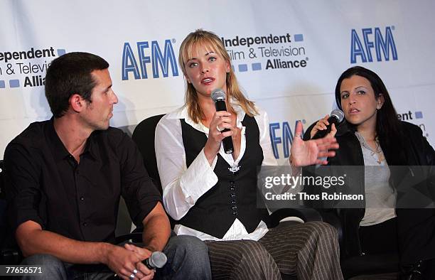 Producer Joe Hall, actress Kristanna Loken, and writer Danielle Agnello speak during the "Lime Salted Love" press conference at the American Film...