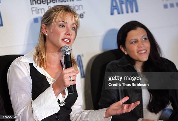 Actress Kristanna Loken and writer Danielle Agnello speak during the "Lime Salted Love" press conference at the American Film Market held at Loews...