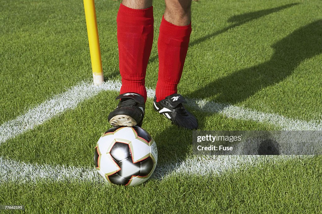 Soccer Player Preparing for Corner Kick