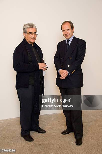 Ali Cordero Cassals and Simon de Pury attend the Phillips de Pury Unseen Guy Boudin Opening at Victoria House, Bloomsbury on November 02, 2007 in...