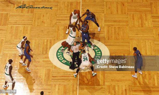 Opening tip off on new Red Auerback parquet floor between the Boston Celtics and the Washington Wizards on November 2, 2007 at the TD Banknorth...