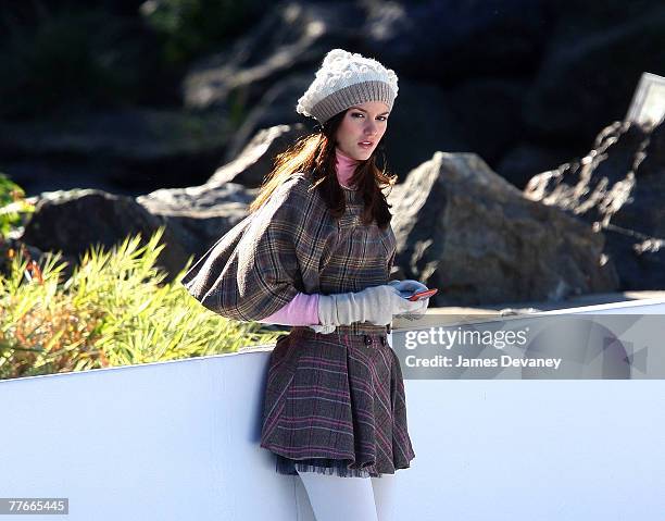 Leighton Meester on the set of "Gossip Girl" at Wollman Rink on November 2, 2007 in New York City.