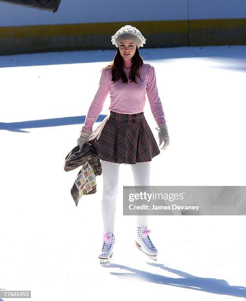 Leighton Meester on the set of "Gossip Girl" at Wollman Rink on November 2, 2007 in New York City.