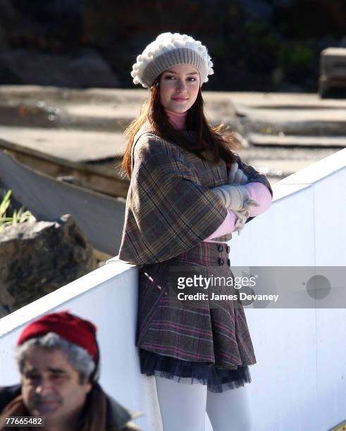 Leighton Meester on the set of "Gossip Girl" at Wollman Rink on November 2, 2007 in New York City.