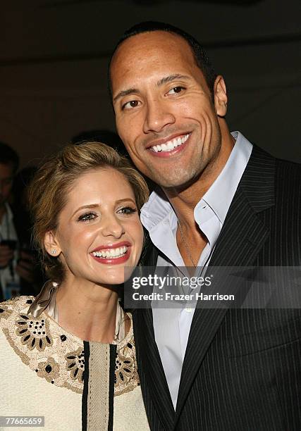 Actress Sarah Michelle Gellar and actor Dwayne "The Rock" Johnson attend the Airborne & AFI FEST 2007 presented by Audi "Southland Tales" after party...