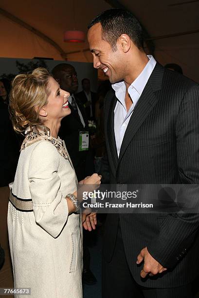 Actress Sarah Michelle Gellar and actor Dwayne "The Rock" Johnson attend the Airborne & AFI FEST 2007 presented by Audi "Southland Tales" after party...