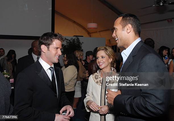 Director Richard Kelly, Actress Sarah Michelle Gellar and Actor Dwayne "The Rock" Johnson attend the Airborne After-Party for Southland Tales...