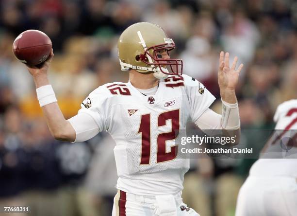 Quarterback Matt Ryan of the Boston College Eagles looks to pass the ball during the game against the Notre Dame Fighting Irish on October 13, 2007...